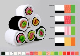 Sushi Towels - Why eat sushi when you can roll it up into these adorable kitchen towel arrangements? https://www.behance.net/gallery/22688949/Sushi-Towels